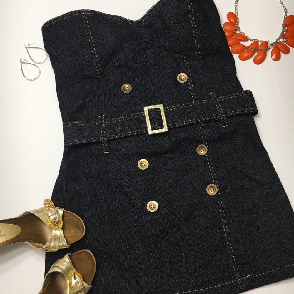 Gold Flava Jean Wrap Dress with Belt, Dark Wash
